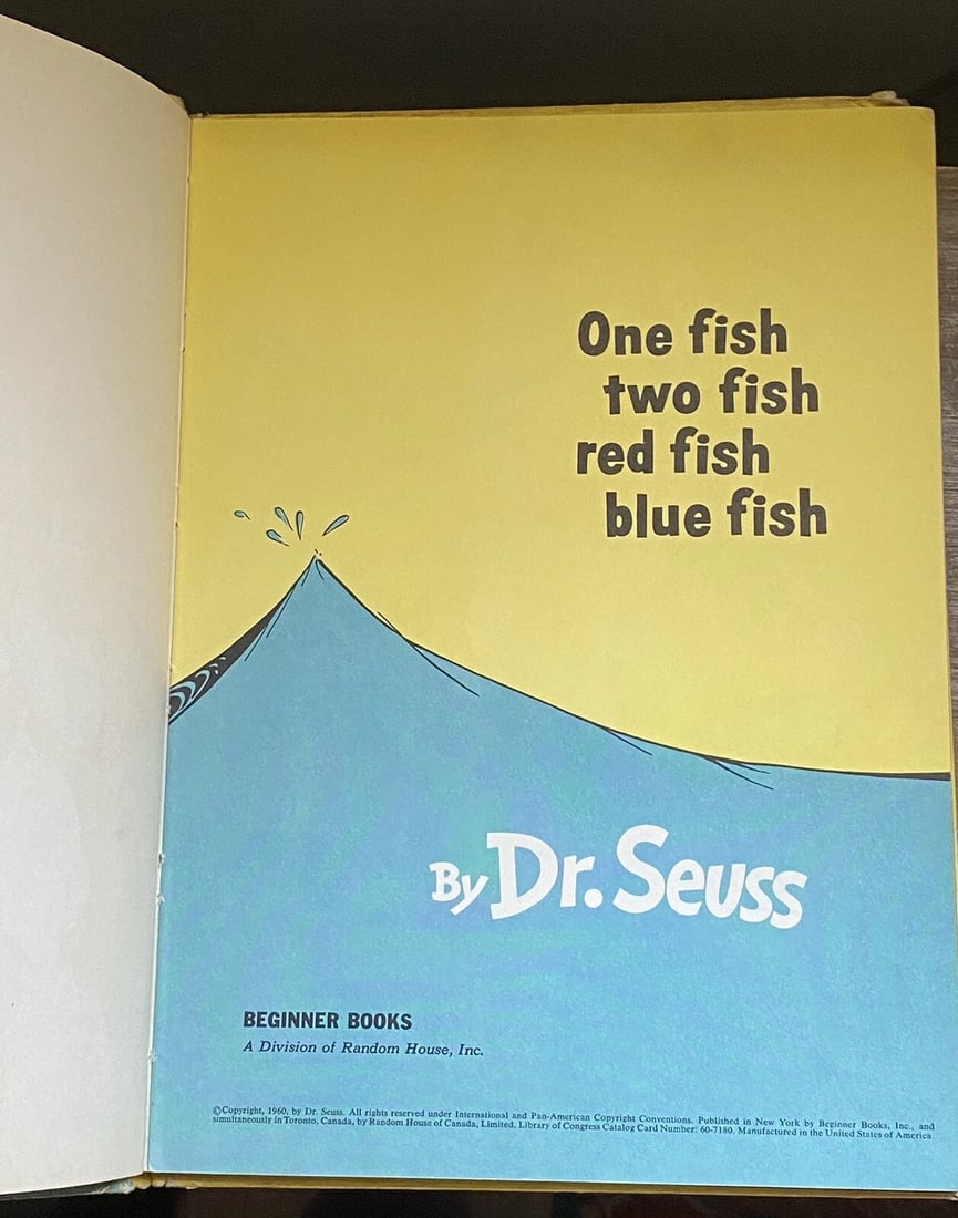 1960 One Fish Two Fish Red Fish Blue Fish Dr Seuss 1st Ed/Print Random House HC - 2