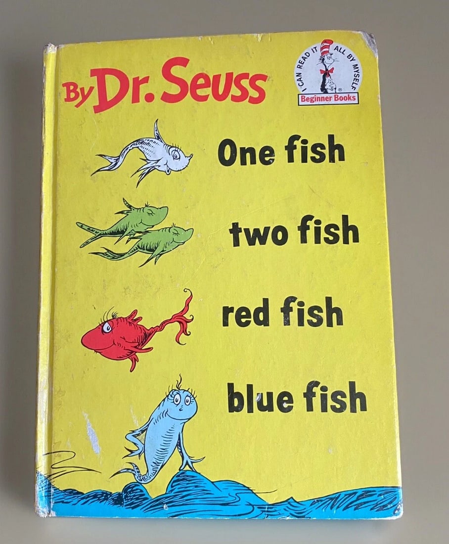 1960 One Fish Two Fish Red Fish Blue Fish Dr Seuss 1st Ed/Print Random House HC - 8