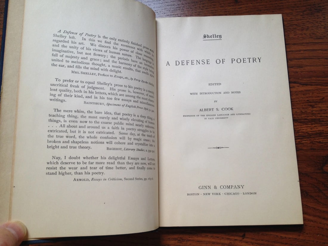 SHELLEY'S DEFENSE OF POETRY Ed. Albert S. Cook 1890 HC Ginn & Co. Antique - 9