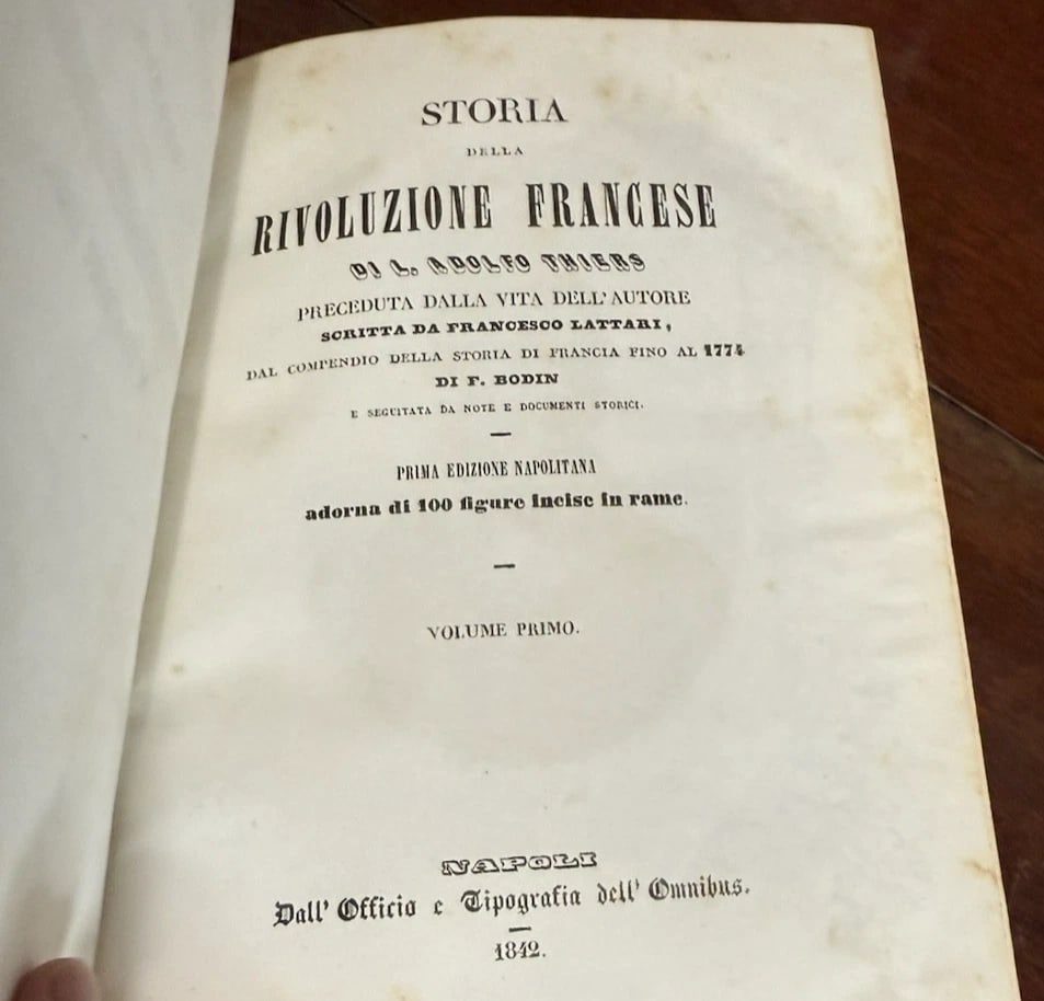 Thiers, L. Adolfo Rivoluzione Francese 1842 1st Italian Ed. Vol. 1 Illustrated - 2