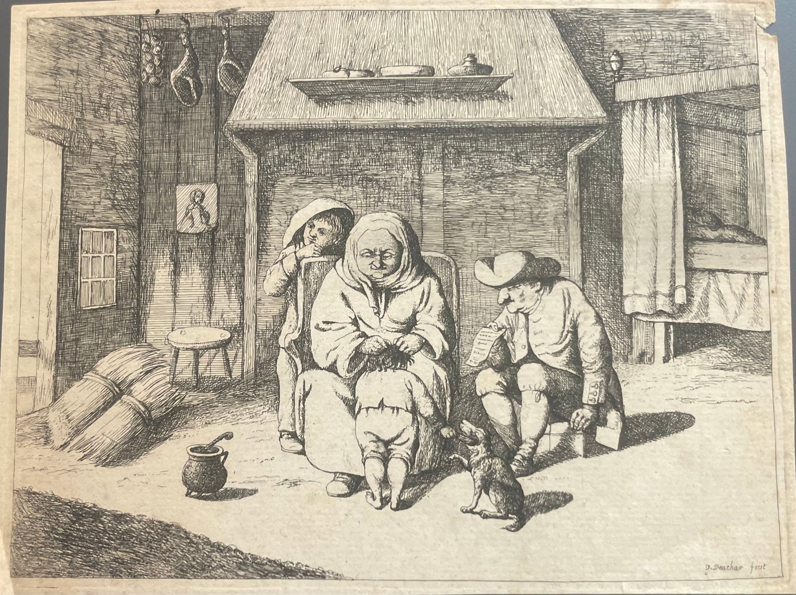 David Deuchar: 17th century peasant family in a rustic interior - 3