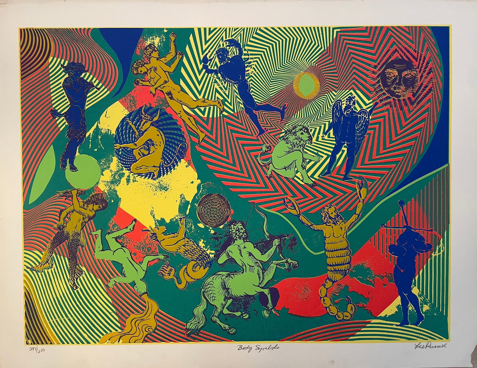 Leo Russell: Body Symbols: Title: Leo Russell: Body Symbols Description: Artist: Leo Russell Title: Body Symbols Type: Work on paper Date: 1960's Medium: silkcreen Dimensions: 20 x 26 inches Signed and Dated: Signed, titled, an