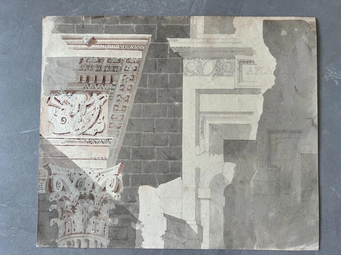 19th century Architecture, Fresca, Building - Drawing Antique Original Ink - 3