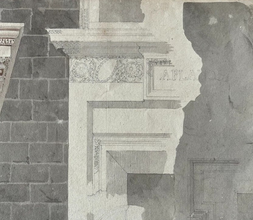 19th century Architecture, Fresca, Building - Drawing Antique Original Ink - 6