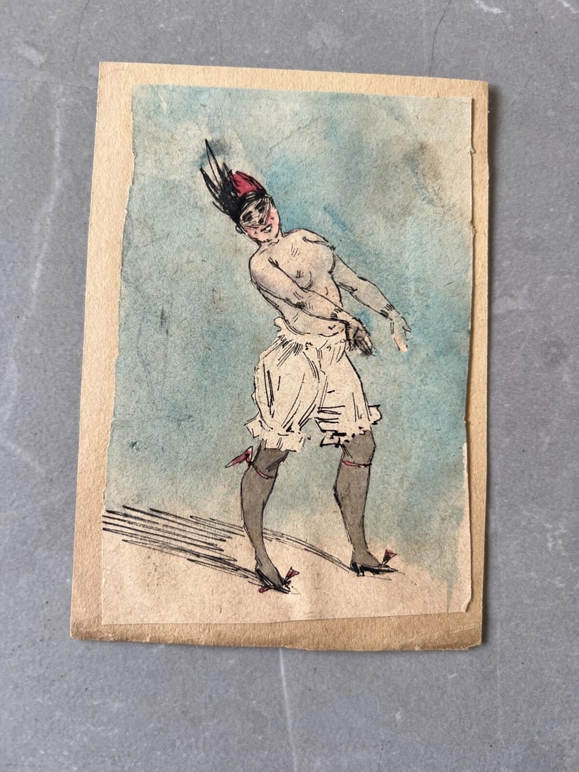 19th century Figure, Woman, Portrait, Dance Drawing Antique Original signed - 3