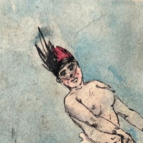 19th century Figure, Woman, Portrait, Dance Drawing Antique Original signed - 4
