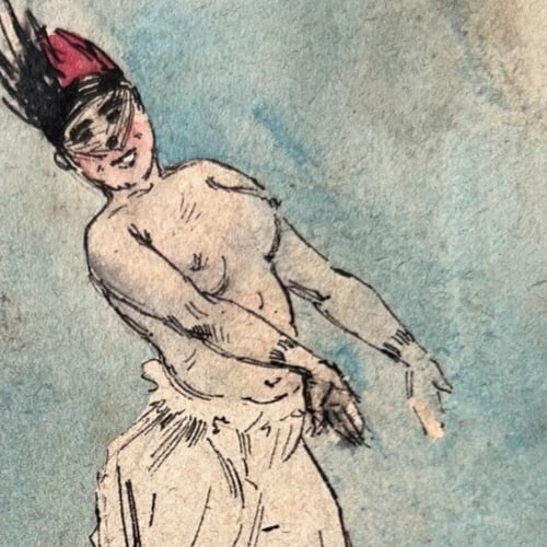 19th century Figure, Woman, Portrait, Dance Drawing Antique Original signed - 5