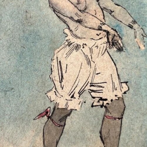 19th century Figure, Woman, Portrait, Dance Drawing Antique Original signed - 6