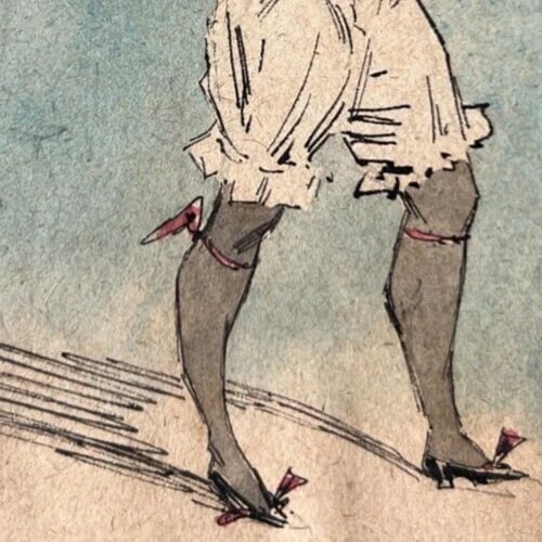 19th century Figure, Woman, Portrait, Dance Drawing Antique Original signed - 7