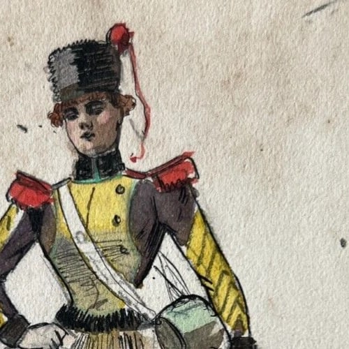19th century Army, Woman, Portrait, Dance Drawing Antique Original signed - 4