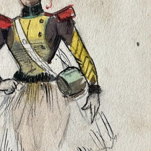 19th century Army, Woman, Portrait, Dance Drawing Antique Original signed - 6