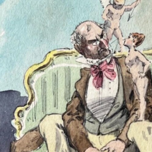 19th century Man, Portrait, Figures, Angel, Cupidon Antique Original Drawing - 5