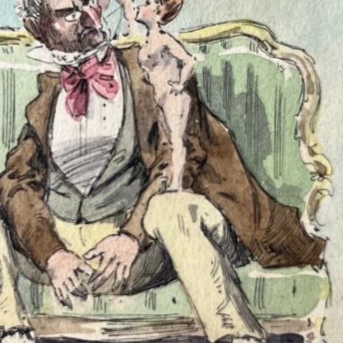 19th century Man, Portrait, Figures, Angel, Cupidon Antique Original Drawing - 6
