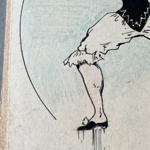 19th century Figure, Woman, Portrait, Fencing Antique Original Drawing signed - 5