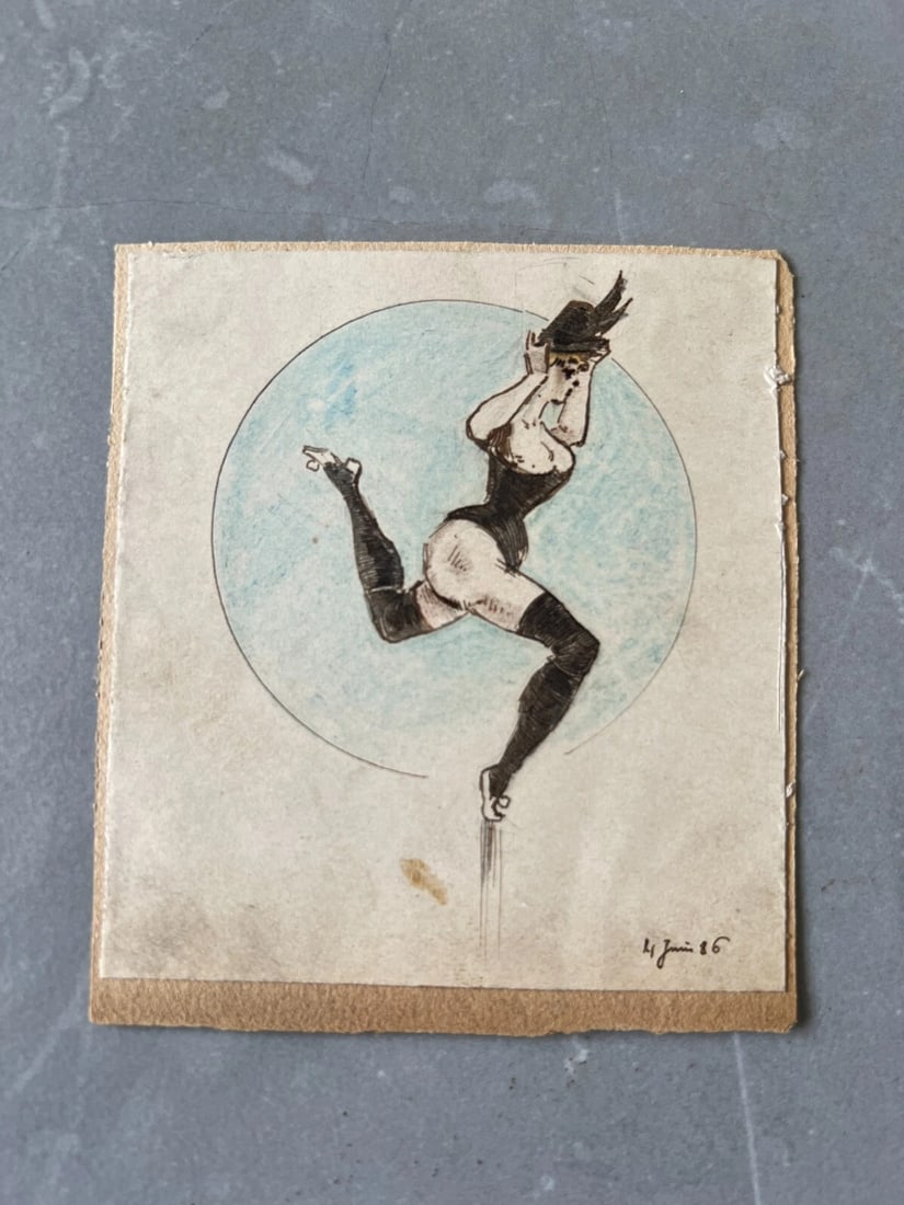 Antique Original Drawing Figure, Woman, Portrait, Dance 19th century signed - 9