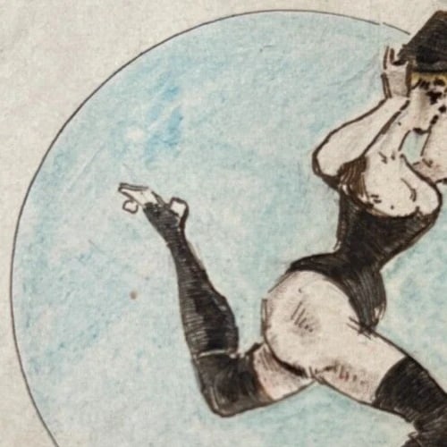 Antique Original Drawing Figure, Woman, Portrait, Dance 19th century signed - 5