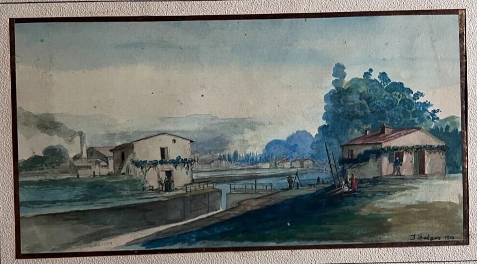 Antique Original Drawing Jakob ZELGER (1812-1885) Landscape, House, People, Tree - 2