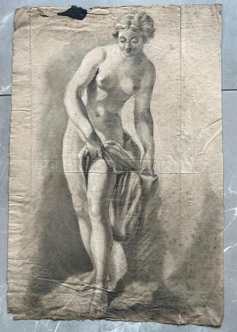 Antique Drawing Original Venus Figure, Woman, Rococo 18th century - 3