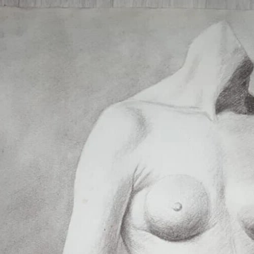 Antique Drawing Pencil Chalk Figure Woman Portrait Profil Sculpture - 4