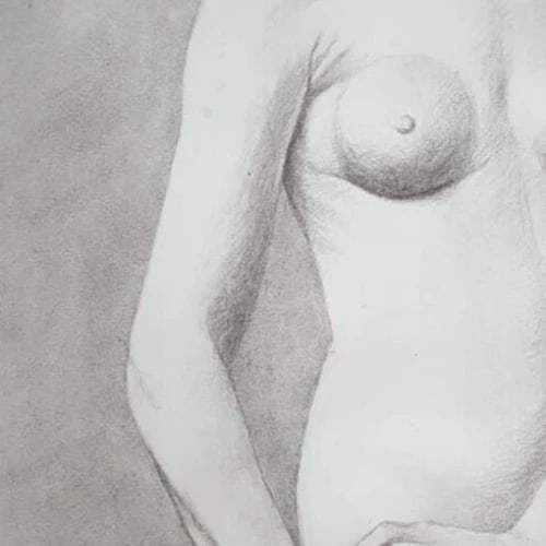 Antique Drawing Pencil Chalk Figure Woman Portrait Profil Sculpture - 5