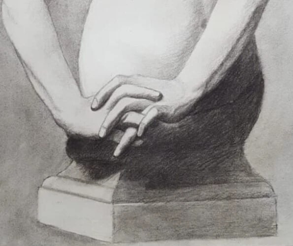 Antique Drawing Pencil Chalk Figure Woman Portrait Profil Sculpture - 7