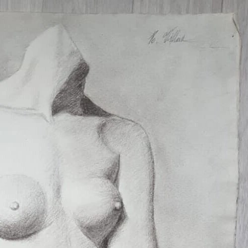 Antique Drawing Pencil Chalk Figure Woman Portrait Profil Sculpture - 8
