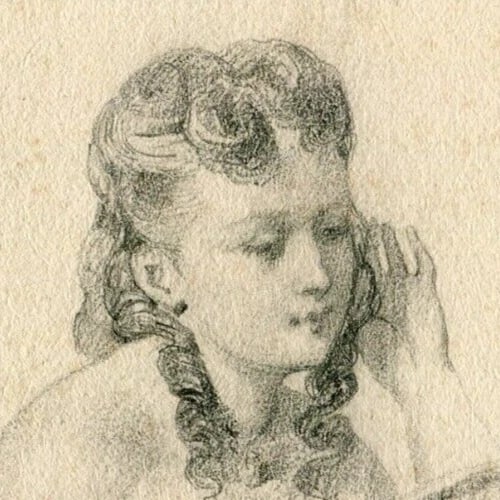 Antique Original Drawing Woman Portrait, Mirror 19th century - 4