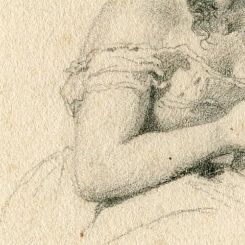 Antique Original Drawing Woman Portrait, Mirror 19th century - 6