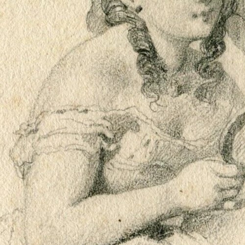 Antique Original Drawing Woman Portrait, Mirror 19th century - 8