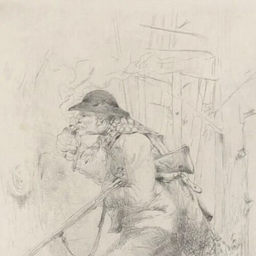 Antique Etching Original Man, Portrait, Hunting, Working Life - 5
