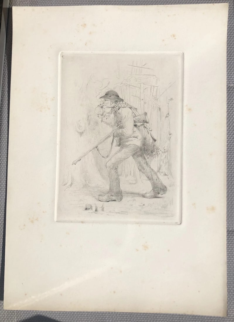 Antique Etching Original Man, Portrait, Hunting, Working Life - 6