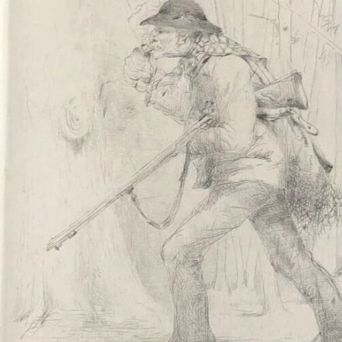 Antique Etching Original Man, Portrait, Hunting, Working Life - 7