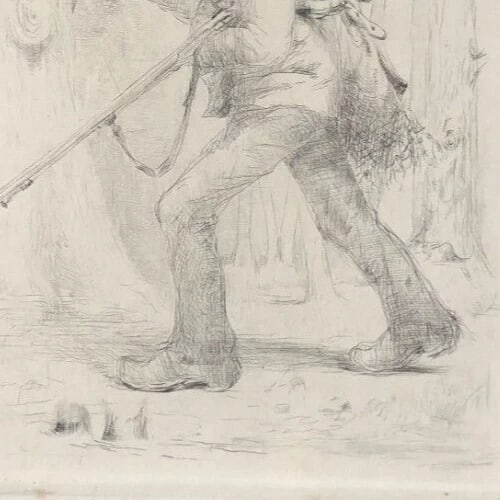 Antique Etching Original Man, Portrait, Hunting, Working Life - 8