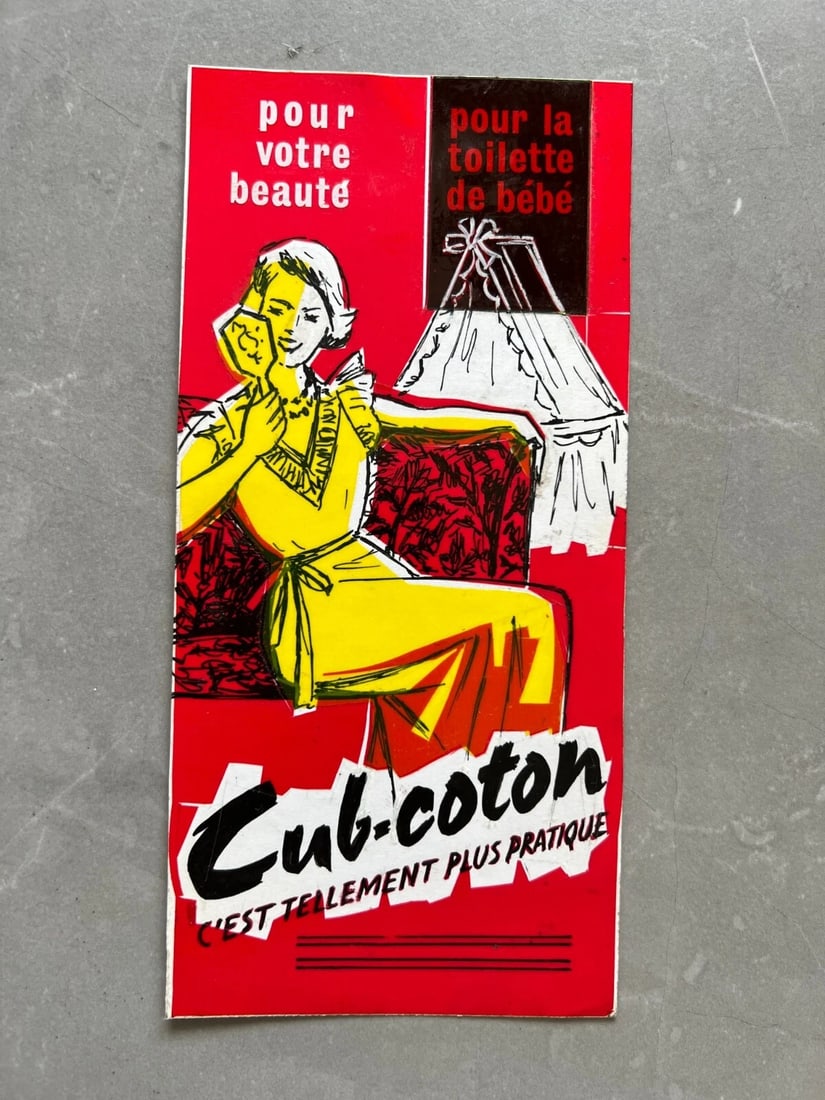 Vintage Original Painting Advertising, Cotton, Woman, Portrait - 3