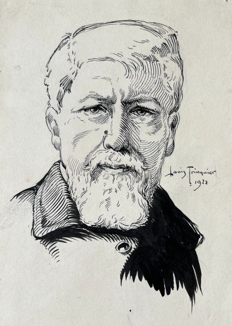 TRINQUIER-TRIANON (1853-1922) Man, Portrait signed Antique Original Drawing - 2