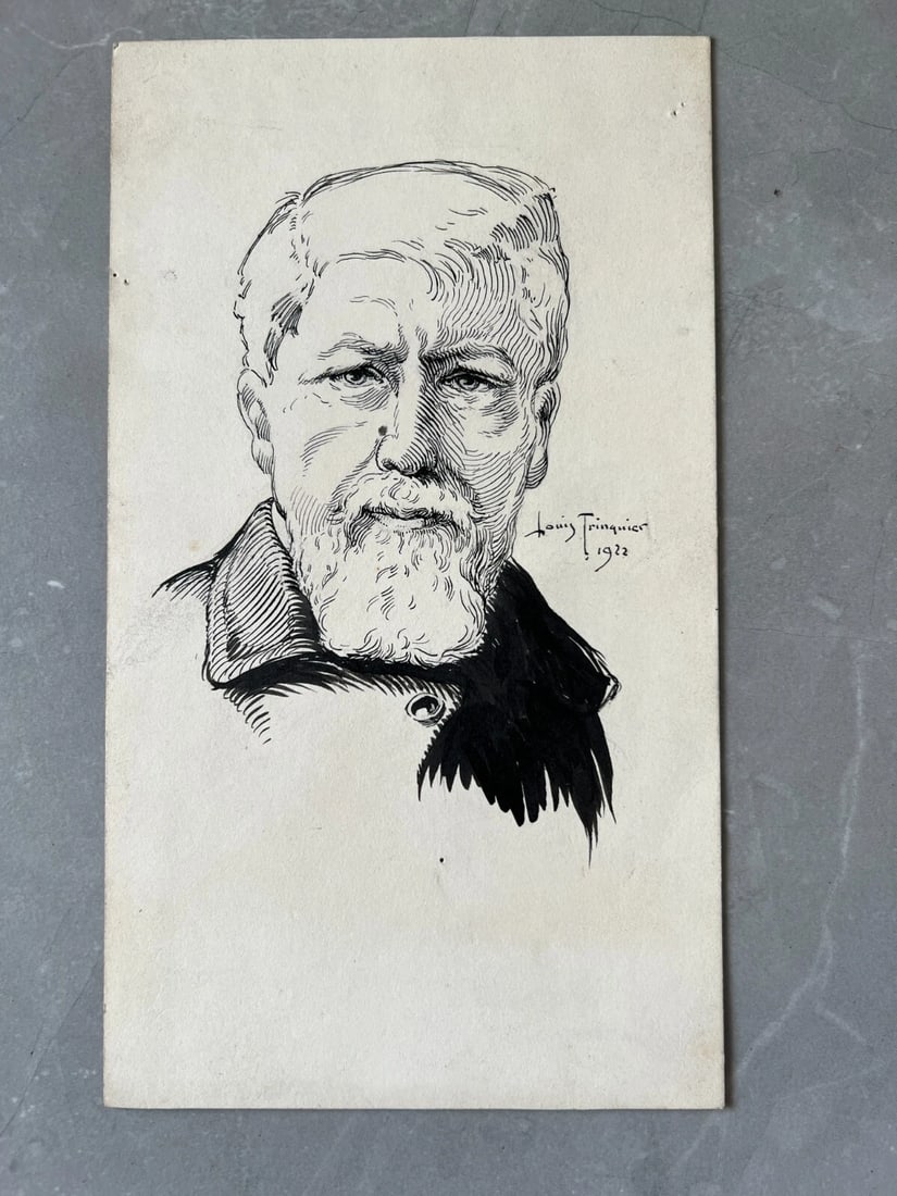 TRINQUIER-TRIANON (1853-1922) Man, Portrait signed Antique Original Drawing - 3