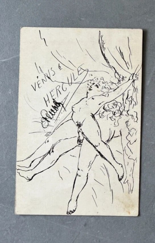 Antique Original Drawing Men, Woman, Portrait, Figure, Venus, Love signed x3 - 4