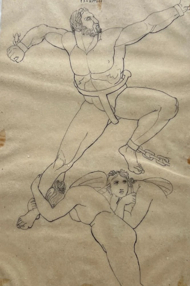 19th century Mythology, People, Men, Religious, History Antique Drawing Original - 2