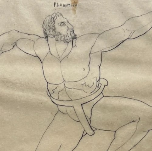 19th century Mythology, People, Men, Religious, History Antique Drawing Original - 4