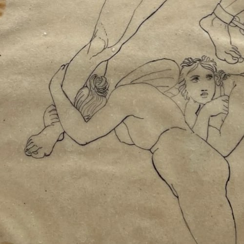 19th century Mythology, People, Men, Religious, History Antique Drawing Original - 5