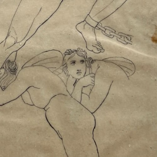 19th century Mythology, People, Men, Religious, History Antique Drawing Original - 6