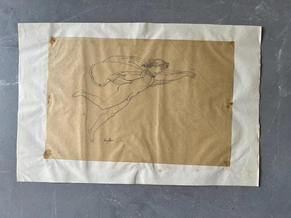 Mythology People Men Religious History 19th century Antique Drawing Original - 9