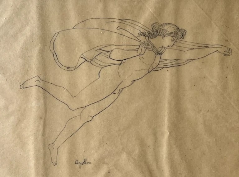 Mythology People Men Religious History 19th century Antique Drawing Original - 2