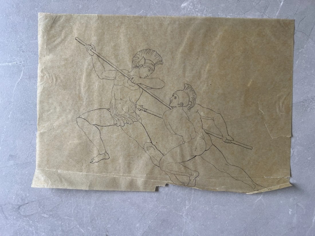 Mythology People Men Religious History 19th century Antique Drawing Original - 9