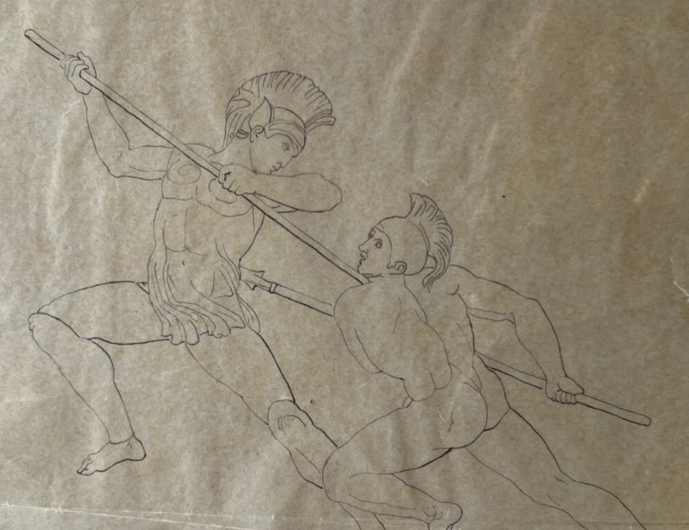 Mythology People Men Religious History 19th century Antique Drawing Original - 2