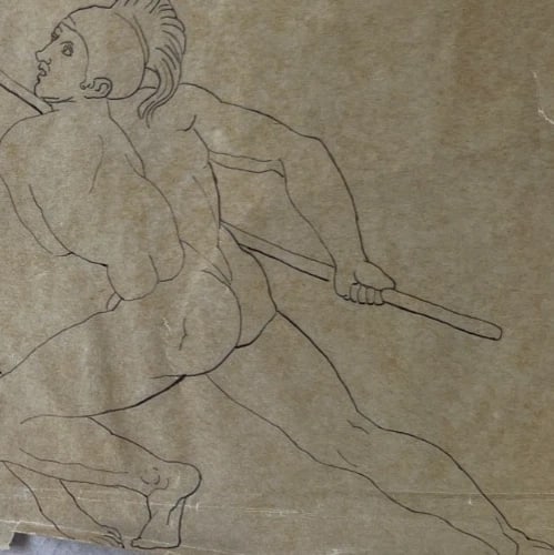 Mythology People Men Religious History 19th century Antique Drawing Original - 8