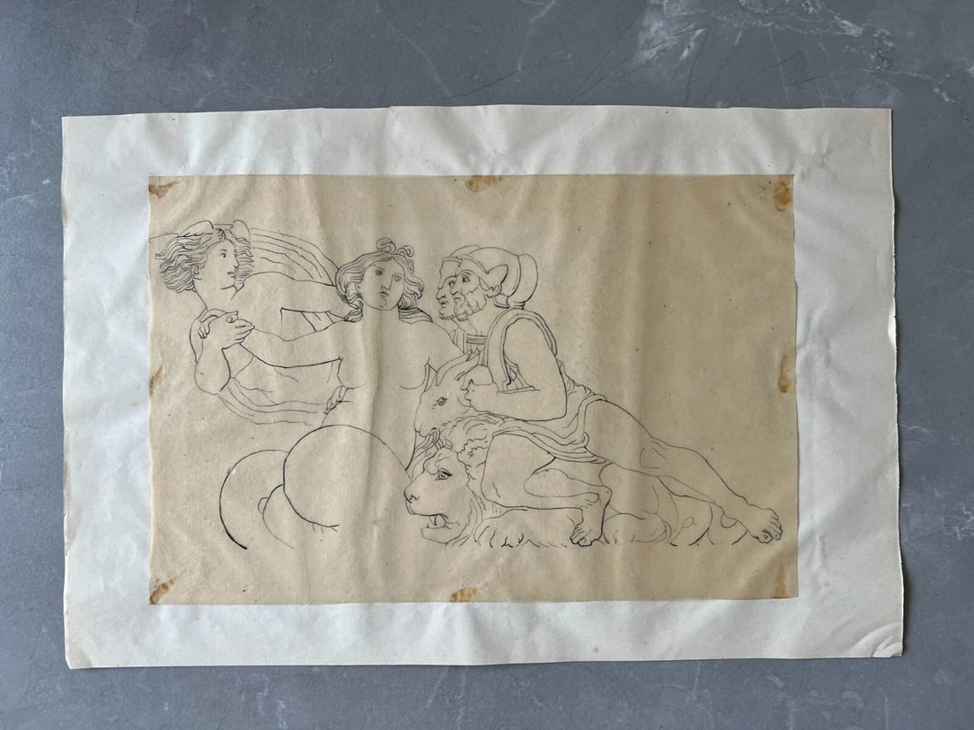 Antique Drawing Original Mythology, People, Lion Religious, History 19th century - 4