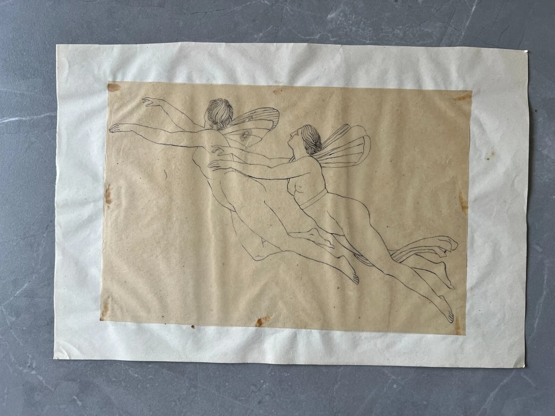 Antique Drawing Original Mythology, Angel, Woman Religious, History 19th century - 3