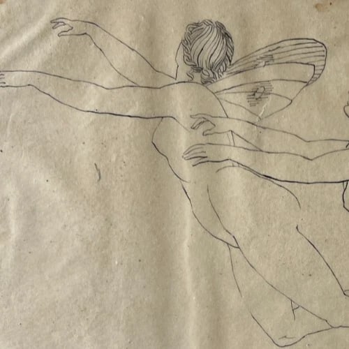 Antique Drawing Original Mythology, Angel, Woman Religious, History 19th century - 4