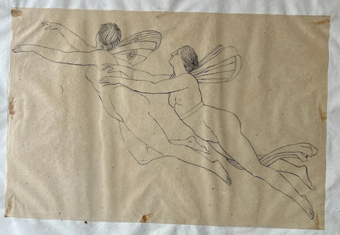 Antique Drawing Original Mythology, Angel, Woman Religious, History 19th century - 8